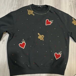 Designer‎ Black Crewneck Sweater with Red and Gold Embellishments